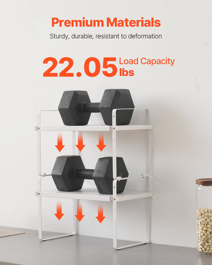Justerbar köksskåpshylla, Expanderbar skåphylla i 2 nivåer, Stapelbara bänkskåpsorganisatörer och förvaringshyllor, Skafferiorganisatörer för kök, badrum, kontor, vit