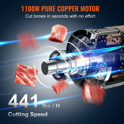 Kommersiell elektrisk köttbandsåg, 1100W rostfritt stål bensågmaskin för bänkskiva, arbetsyta 19,3" x 15", 0,16-7,9 tum skärtjocklek, fryst köttskärare med 5 blad för revbensspjäll, fläsk och nötkött