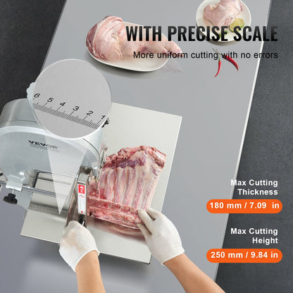 Commercial Electric Meat Bandsaw, 1800W Stainless Steel Countertop Bone Sawing Machine, Workbeach 15" x 19.1", 7.09 Inch Max Cutting Thickness, Frozen Meat Cutter with 5 Blades for Rib Pork Beef