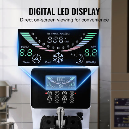 Commercial Ice Cream Machine, 10L/H Yield, 900W Single Flavor Countertop Soft Serve Ice Cream Maker, with 4L Hopper 1.6L Cylinder, LCD Panel Auto Clean Pre-cooling, for Restaurant Snack Bar