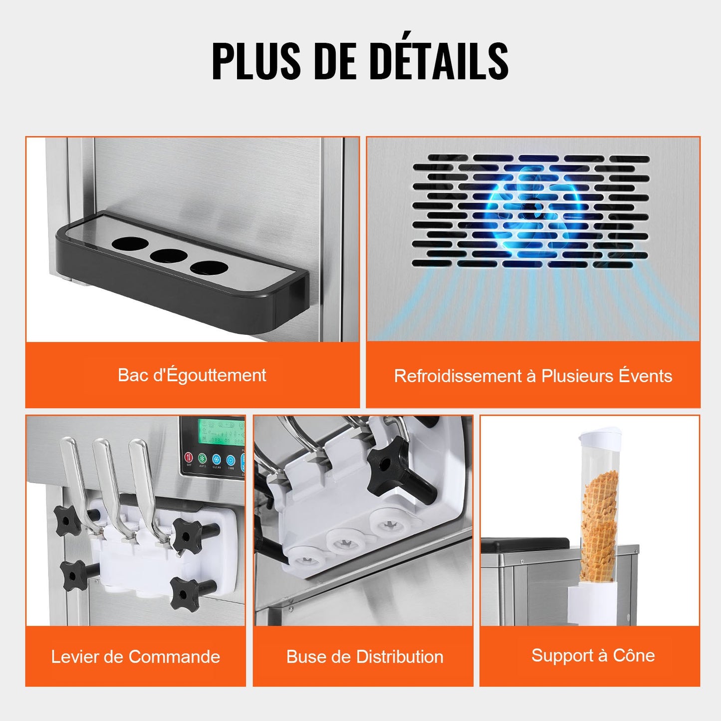 Kommersiell glassmaskin, 21 qt/h kapacitet, 1800W mjukglassmaskin med 3 smaker för bänkskiva, 2 x 4 l trattar, 2 x 1,8 l cylinder, LCD-panel med automatisk rengöring och förkylning, för restaurang, snackbar