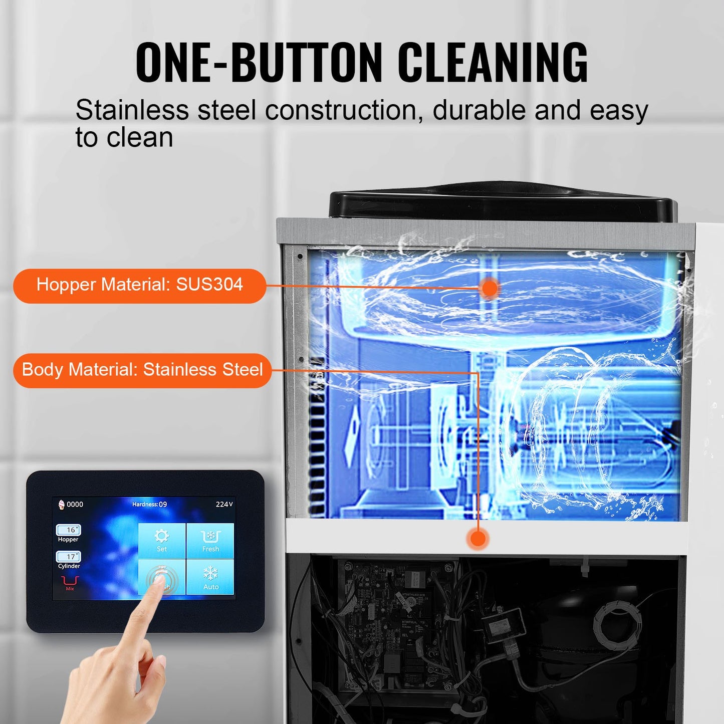 Commercial Ice Cream Machine, 10L/H Yield, 900W Single Flavor Countertop Soft Serve Ice Cream Maker, 4L Hopper 1.6L Cylinder, Touch Screen Auto Clean Pre-cooling, for Restaurant Snack Bar