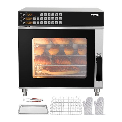 Commercial Convection Oven, 58L Conventional Oven Countertop, 2800W 4-Tier Toaster Oven with Tempered Glass Door, Wire Racks Clip Tray Gloves, Stainless Steel Electric Baking Oven for Restaurant