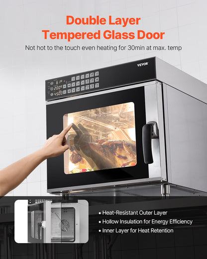 Commercial Convection Oven, 58L Conventional Oven Countertop, 2800W 4-Tier Toaster Oven with Tempered Glass Door, Wire Racks Clip Tray Gloves, Stainless Steel Electric Baking Oven for Restaurant