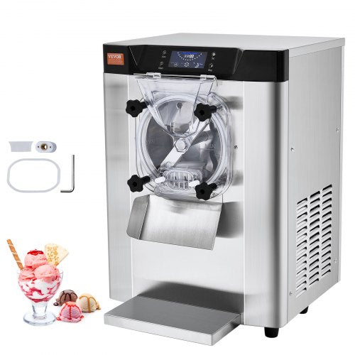 Commercial Ice Cream Machine, 12 L/H Yield, 1295W Single Flavor Countertop Hard Serve Ice Cream Maker, 4.5L Stainless Steel Cylinder, LED Panel Auto Clean Pre-cooling, for Restaurant Snack Bars
