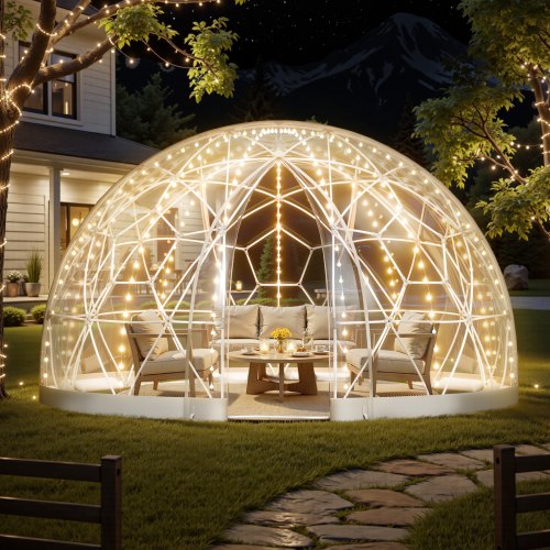 Garden Dome Tent, 2.9 x 1.75 m Outdoor Clear Bubble Tent for 2-4 Person, Weatherproof Geodesic Dome Greenhouse with Window, PVC Igloo Tents for Backyard Patios Camping Party Wedding