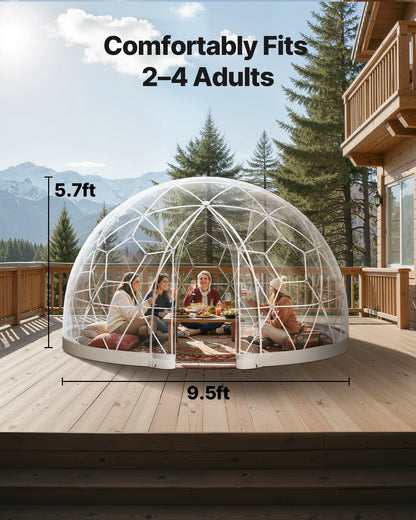 Trädgårdskupoltält, 2,9 x 1,75 m utomhus genomskinligt bubbeltält för 2-4 personer, väderbeständigt geodesiskt kupolväxthus med fönster, PVC-iglootält för uteplatser, camping, fest, bröllop