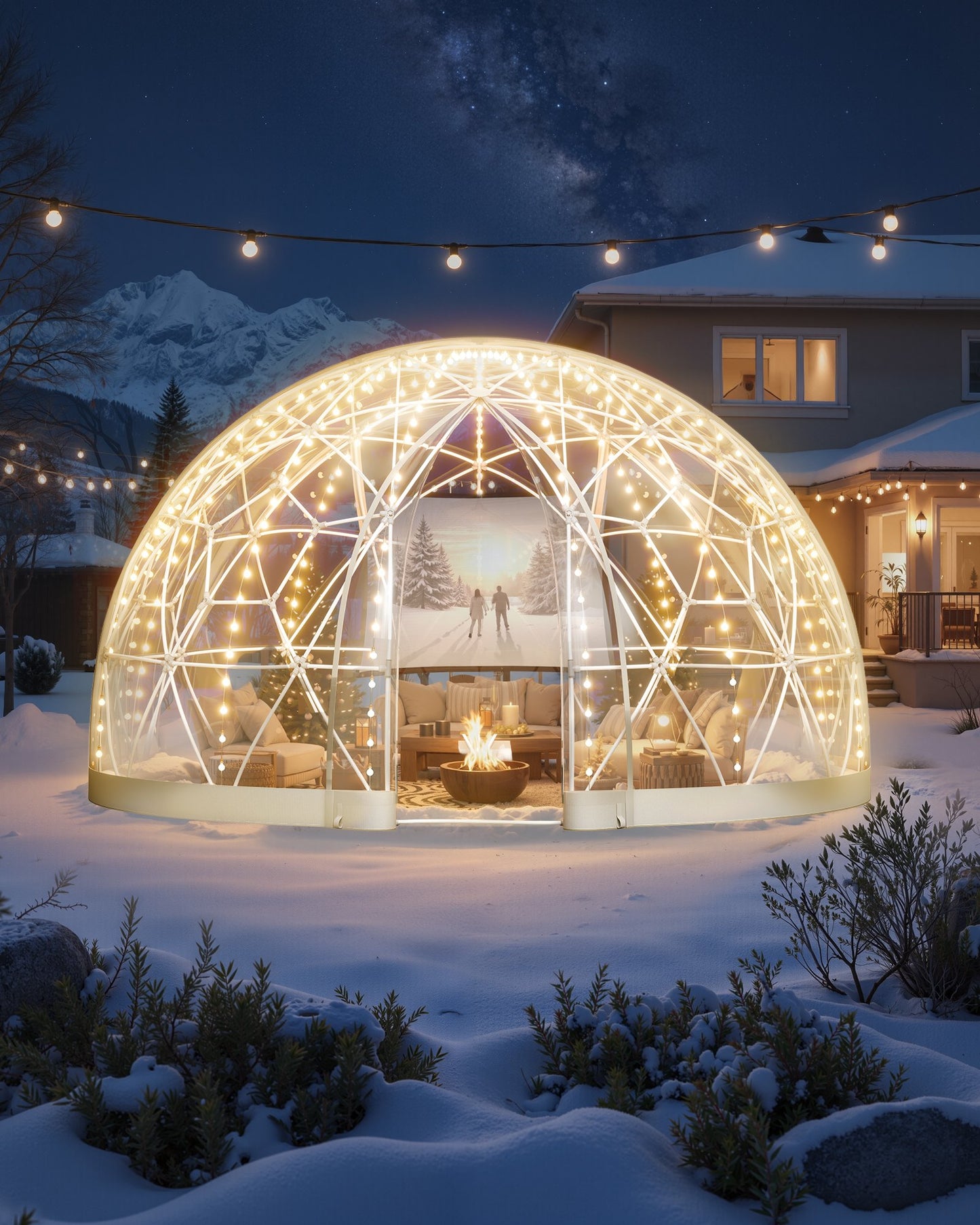 Trädgårdskupoltält, 2,9 x 1,75 m utomhus genomskinligt bubbeltält för 2-4 personer, väderbeständigt geodesiskt kupolväxthus med fönster, PVC-iglootält för uteplatser, camping, fest, bröllop