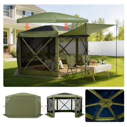 Pop up Gazebo Screen Tent, 3x3 m Large 6-Sided Camping Canopy Tent with Removable Top & Carry Bag, Quick-Set & Bite-Proof, Screen House Sun Shelter for 6-8 Persons Backyard Patio, Green