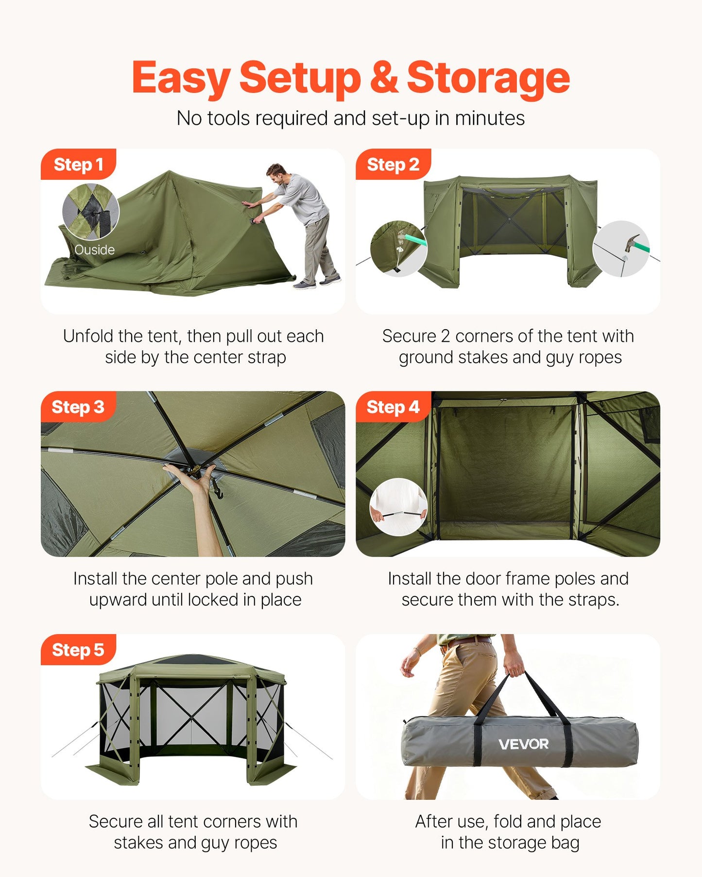 Pop up Gazebo Screen Tent, 3x3 m Large 6-Sided Camping Canopy Tent with Removable Top & Carry Bag, Quick-Set & Bite-Proof, Screen House Sun Shelter for 6-8 Persons Backyard Patio, Green