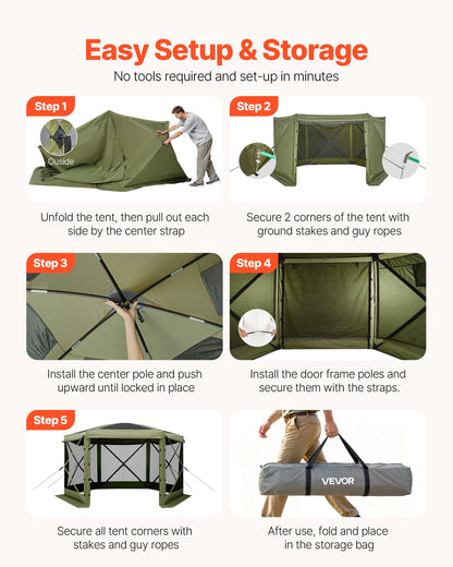 Pop up Gazebo Screen Tent, 3x3 m Large 6-Sided Camping Canopy Tent with Removable Top & Carry Bag, Quick-Set & Bite-Proof, Screen House Sun Shelter for 6-8 Persons Backyard Patio, Green