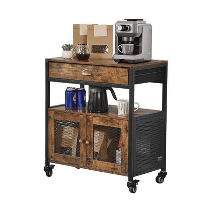 Coffee Bar Cabinet, 24.1 x 14.2 x 27.8 in Farmhouse Coffee Bar Cabinet with 4-Tier Storage, Movable Coffee Bar Table with Wheels & Mesh Door, Sideboard Buffet Cabinet for Kitchen, Entryway