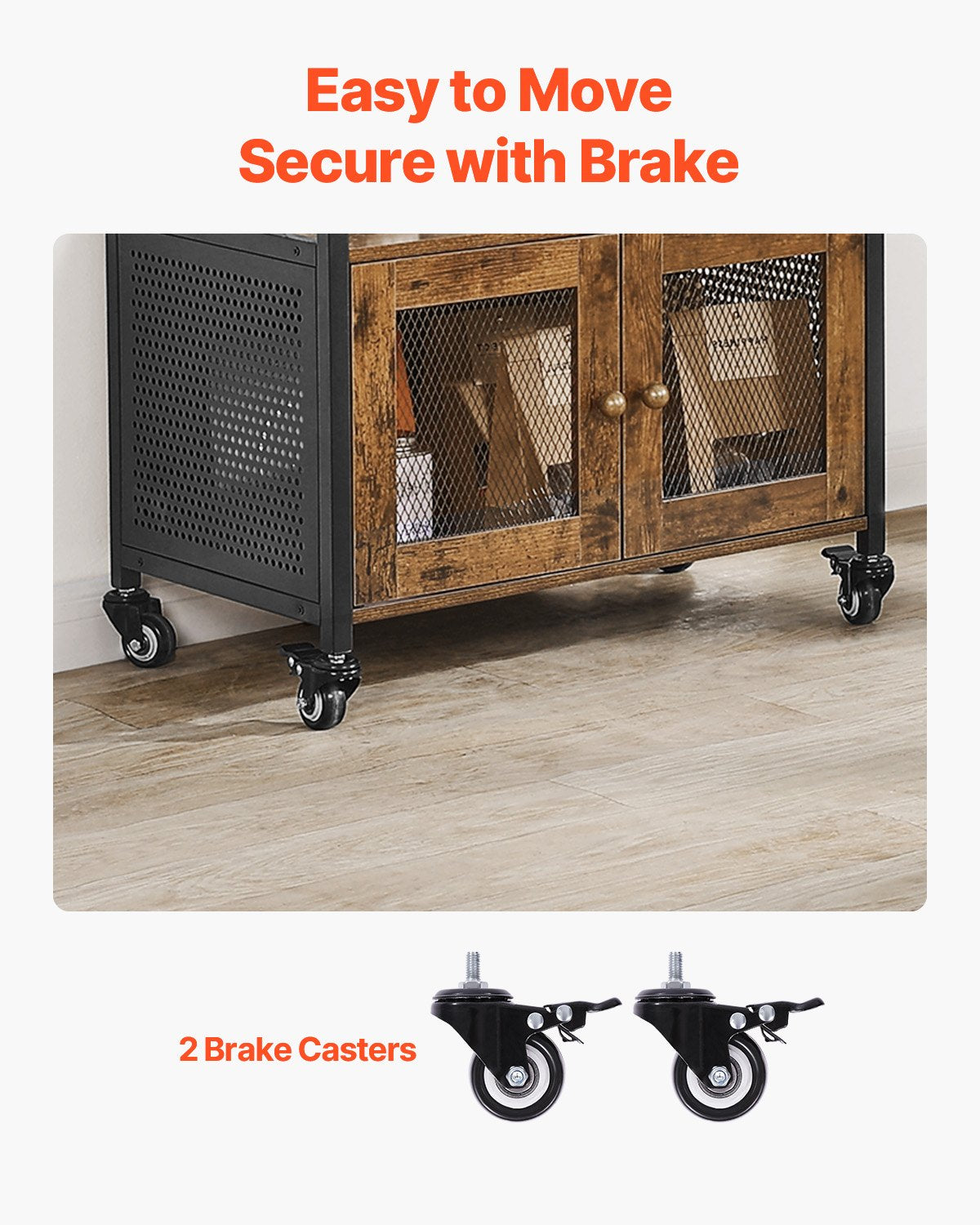 Coffee Bar Cabinet, 24.1 x 14.2 x 27.8 in Farmhouse Coffee Bar Cabinet with 4-Tier Storage, Movable Coffee Bar Table with Wheels & Mesh Door, Sideboard Buffet Cabinet for Kitchen, Entryway