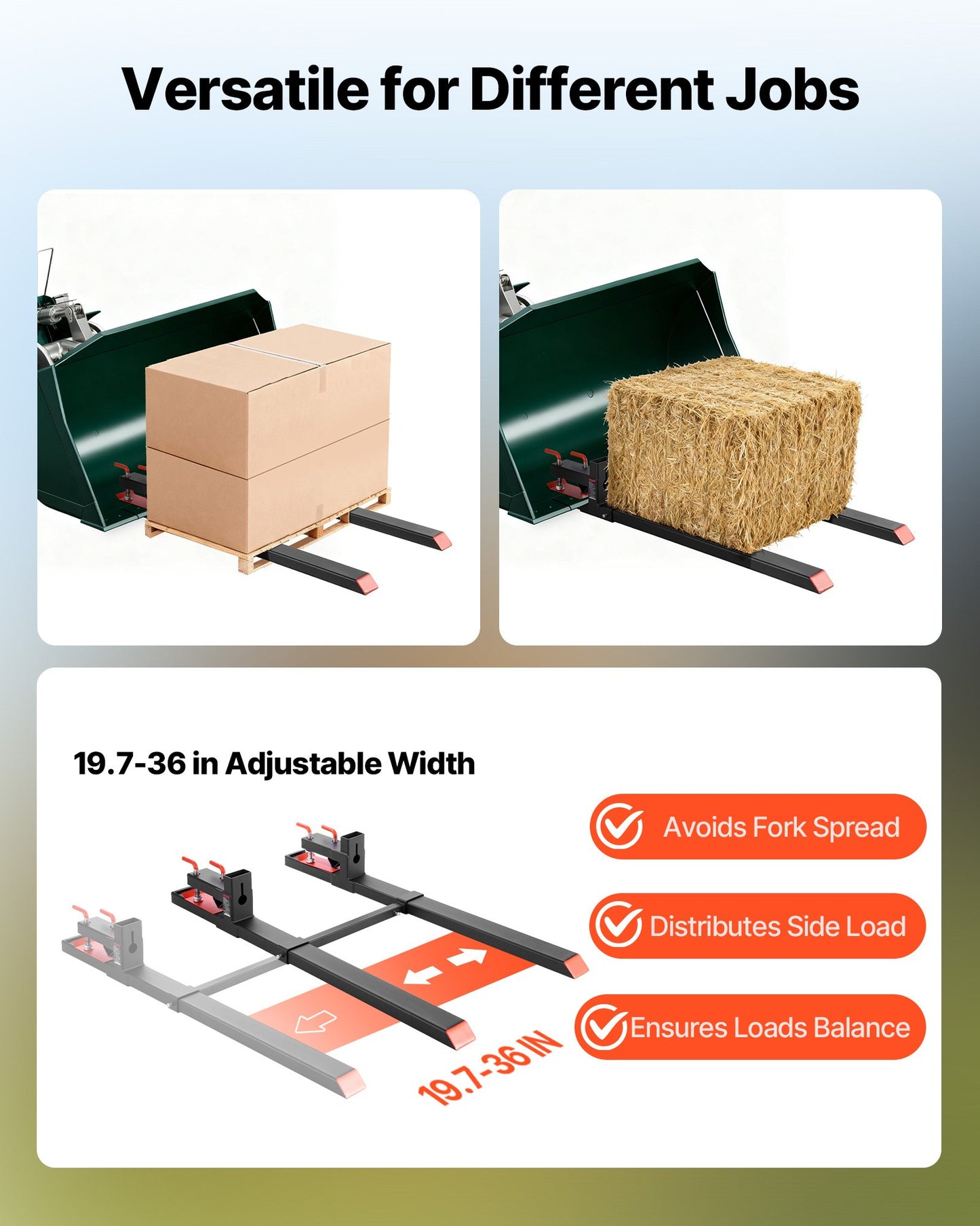 Pallet Forks, 1814 kg Clamp on Pallet Forks, 149 cm Total Length Heavy-Duty Tractor Fork with Adjustable Stabilizer Bar for Tractor Attachments, Loader Bucket, and Skid Steer, Black