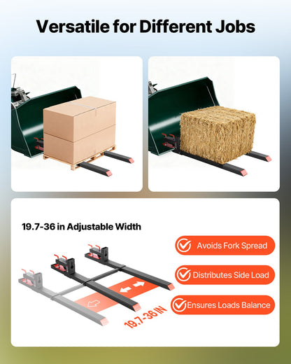 Pallet Forks, 1814 kg Clamp on Pallet Forks, 149 cm Total Length Heavy-Duty Tractor Fork with Adjustable Stabilizer Bar for Tractor Attachments, Loader Bucket, and Skid Steer, Black