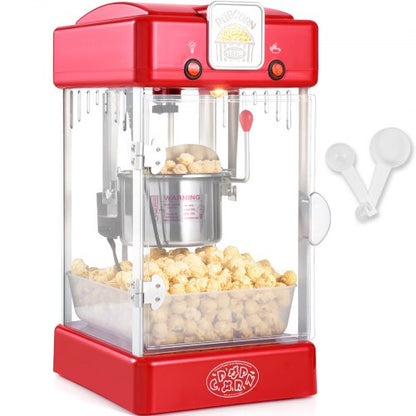 Popcorn Maker, 300W Popcorn Popper Machine, 2.5 Oz Kettle Makes 4 QT per Batch, Tabletop Popcorn Maker with PP Door, Includes 2 Scoops and Tray, Movie Theater Style, Red