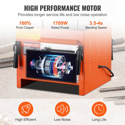Bänkmonterad elektrisk armeringsbockningsmaskin, 1700W kraftig hydraulisk armeringsbockningsmaskin, 3 bockningsvinklar upp till 1 tum #8 (4-25 mm) inom 4 sekunder, högpresterande armeringsbockningsmaskin för stål med omfattande tillbehör, RB-25