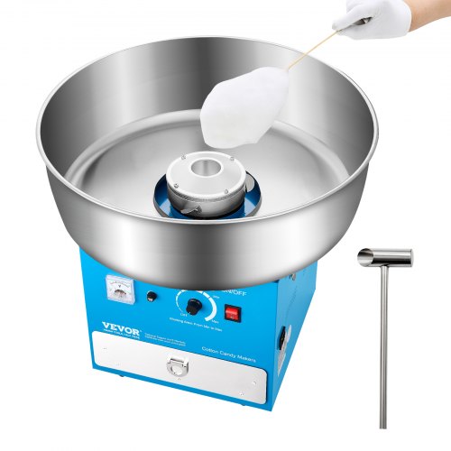Elektrisk sockervaddsmaskin, 1000W kommersiell sockervaddsmaskin med 52 cm skål i rostfritt stål, sockerskopa och låda, enkel hemmabruk, perfekt för barnfödelsedagar, familjefester, blå