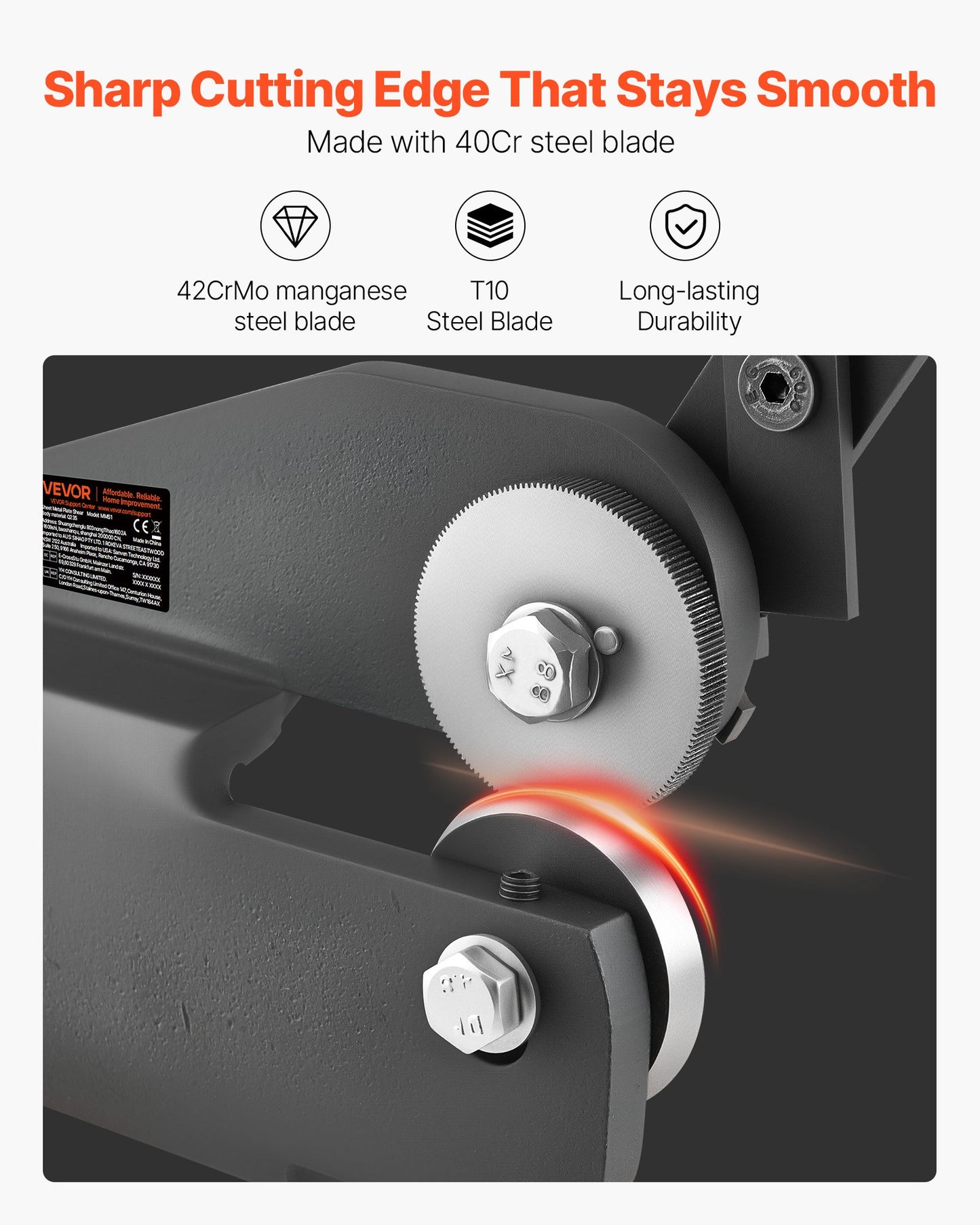 Plåtsax, halslös roterande handsax, 16 Gauge plåtskärare för jämnt stål med 1,5 mm kapacitet, med solid konstruktion, monteringstyp, för skärning av stål, koppar, armeringsjärn och aluminium