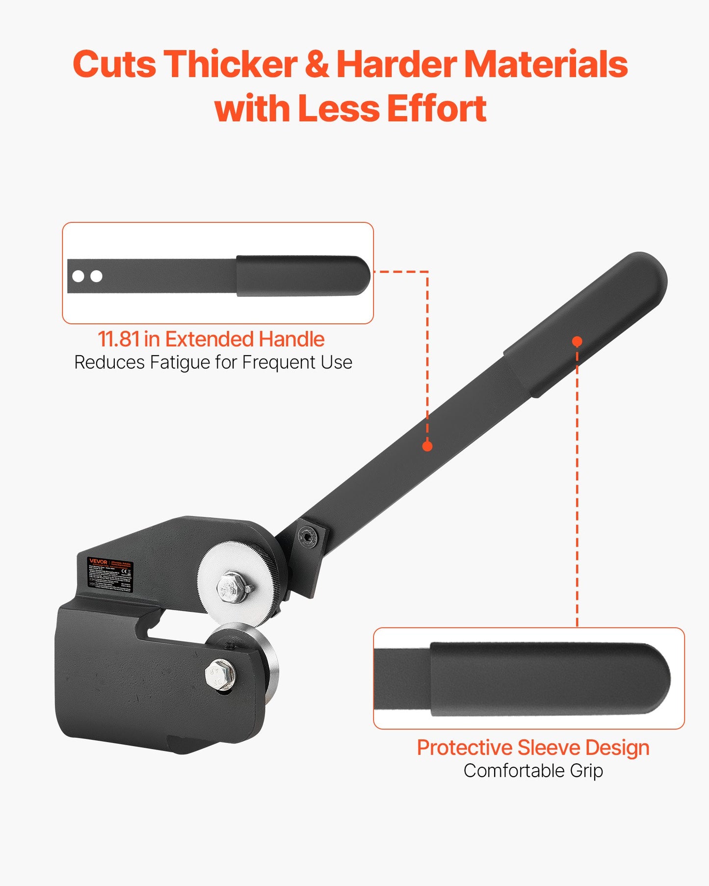Plåtsax, halslös roterande handsax, 16 Gauge plåtskärare för jämnt stål med 1,5 mm kapacitet, med solid konstruktion, monteringstyp, för skärning av stål, koppar, armeringsjärn och aluminium