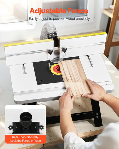 Bordsfräsbord, 610 x 400 mm / 24 tum x 15,7 tum, bordsfräsbord med justerbart staket, MDF-topp, robust metallbas, 2-1/2 tums dammuppsamlingsport, kompatibel med fräsar och olika borrkronor