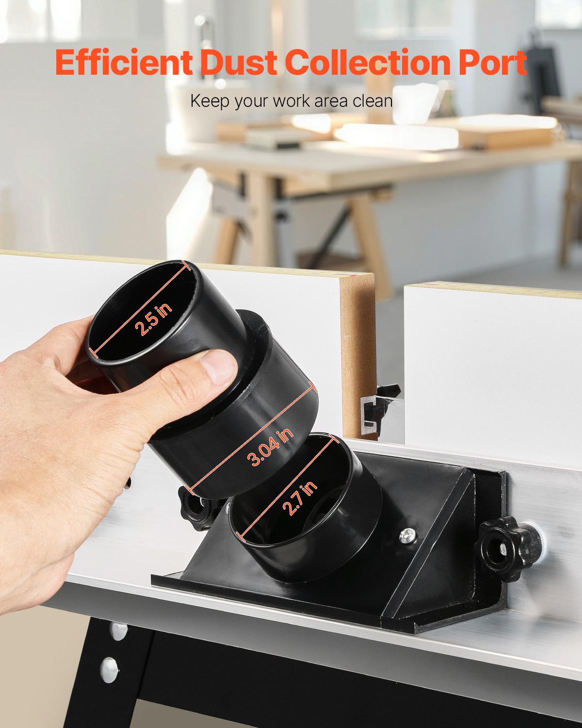 Bordsfräsbord, 610 x 400 mm / 24 tum x 15,7 tum, bordsfräsbord med justerbart staket, MDF-topp, robust metallbas, 2-1/2 tums dammuppsamlingsport, kompatibel med fräsar och olika borrkronor