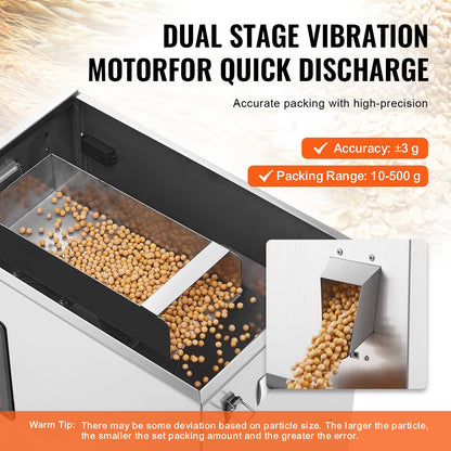 Pulverfyllningsmaskin, 0,022-1,1 lbs/10-500 g, automatisk intelligent partikelvägningsmaskin, flaskpåsepulverfyllningsmaskin partikeldispenser för tefrön, spannmål, pulver, mjöl, bönor, glitter