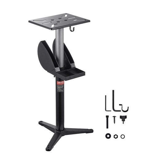 Bench Grinder Stand, Bench Grinder Vise Floor Pedestal with 31.5 x 25.4 cm Mounting Plate, Height-Adjustable Pedestal Stand with Grinding Wheel Storage Compartment & Heavy-Duty Cast Iron Base