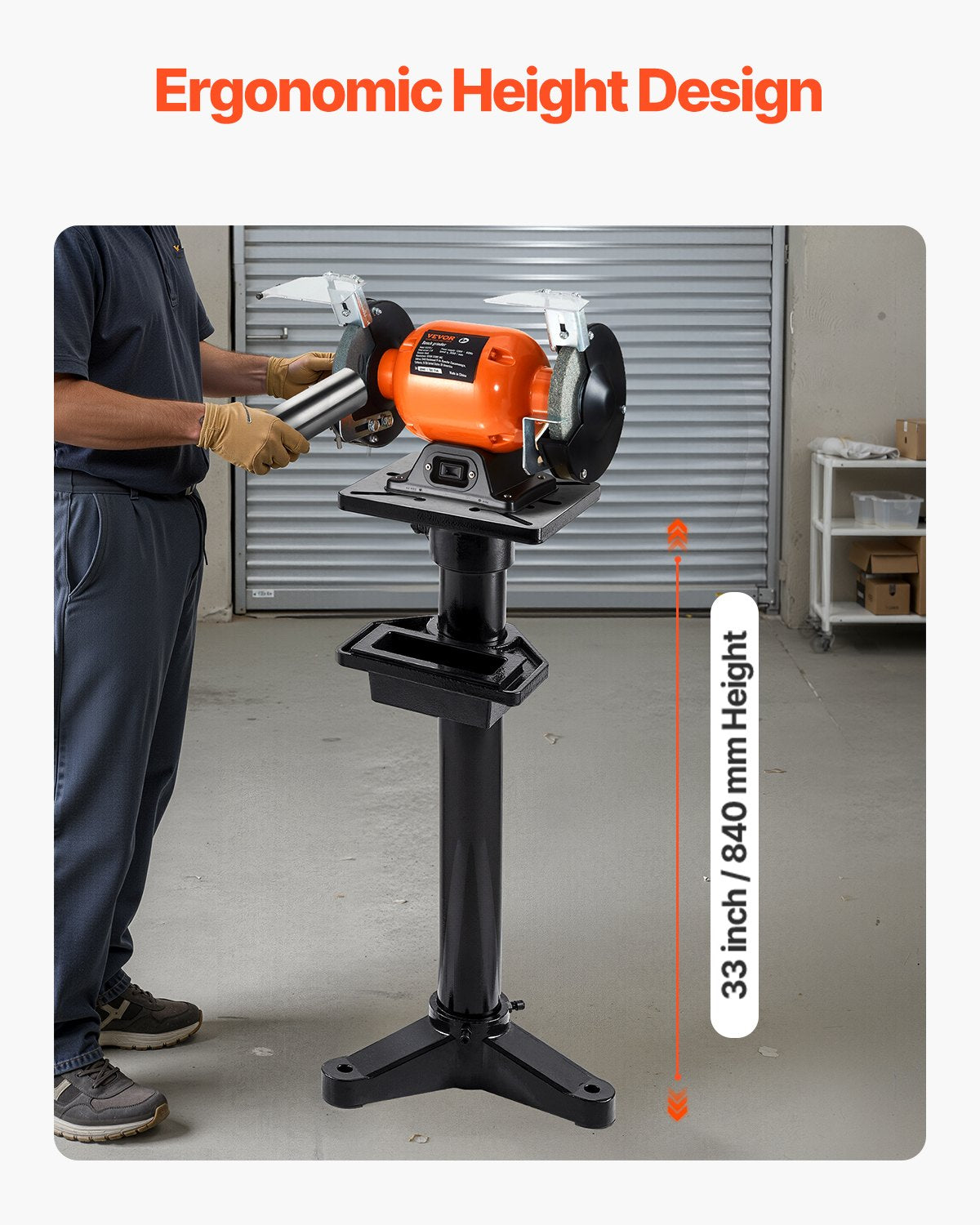 Stativ för bänkslipmaskin, robust golvpiedestal för slipmaskin och skruvstäd med 27 x 27 cm monteringsplatta, förskurna monteringsspår och vattenbehållare, kompatibel med de flesta bänkslipmaskiner