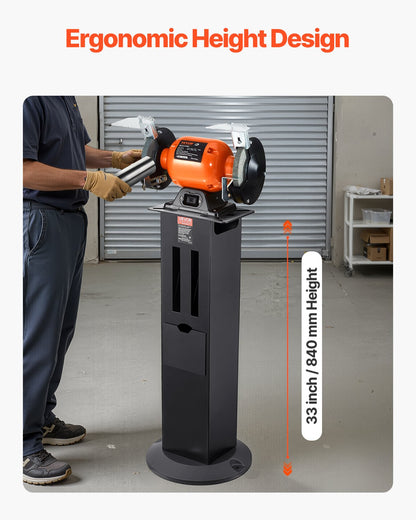 Stativ för bänkslipmaskin, robust golvpiedestal för slipmaskin och skruvstäd med 28 x 17 cm monteringsplatta, förvaringsfack för slipskiva och gjutjärnsbas, kompatibel med de flesta bänkslipmaskiner