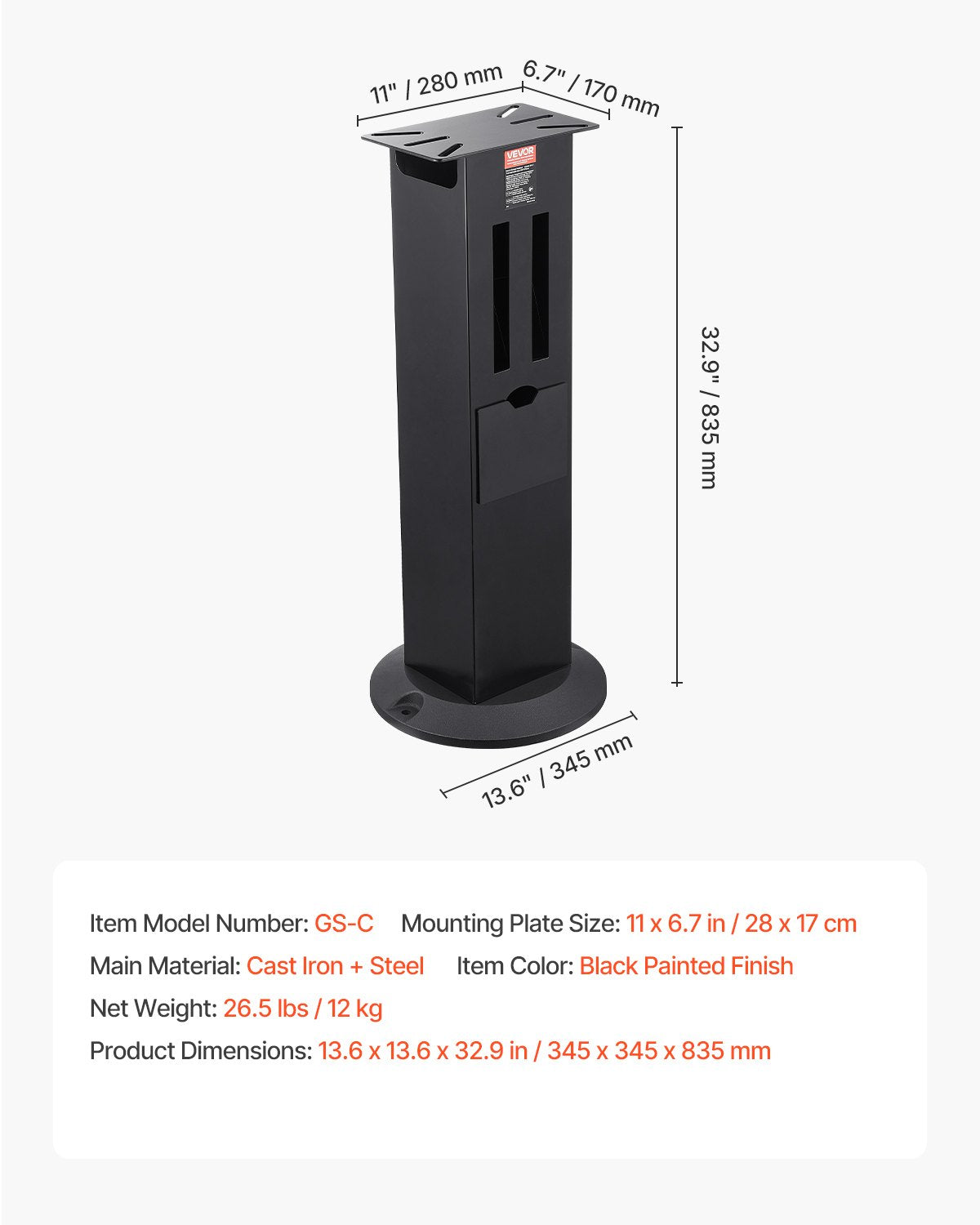 Stativ för bänkslipmaskin, robust golvpiedestal för slipmaskin och skruvstäd med 28 x 17 cm monteringsplatta, förvaringsfack för slipskiva och gjutjärnsbas, kompatibel med de flesta bänkslipmaskiner