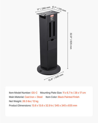 Stativ för bänkslipmaskin, robust golvpiedestal för slipmaskin och skruvstäd med 28 x 17 cm monteringsplatta, förvaringsfack för slipskiva och gjutjärnsbas, kompatibel med de flesta bänkslipmaskiner
