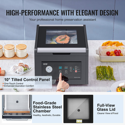 Kammarvakuumförslutare, 380W vakuumpumpeffekt, förslutningspåsförpackningsmaskin för våtfoder, kött, kompakt design med 290 mm förseglingslängd, idealisk kommersiell förslutare för professionellt och hemmabruk