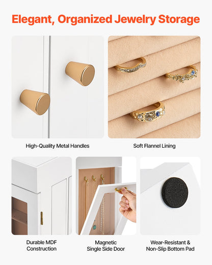 Smyckeskrin, 360° roterande smyckesask med magnetisk dörr, akrylfönster och 4 inbyggda halsbandskrokar, rymligt förvaringsfodral med metallhandtag, bottenplatta och mjukt flanellfoder, vit