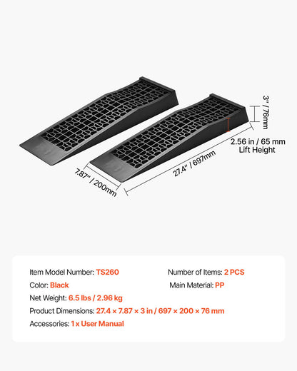 Bilramper, 2 st. 9072 kg totalvikt, 65 mm lyfthöjd, bärbara lågprofilerade bilserviceramper för underhåll av hemmagarage och oljebyten, kraftiga för lågchassifordon och domkrafter