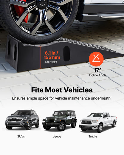 Car Ramps, 2 PCS 5897 kg GVW Capacity, 155 mm Lift Height, Portable High Profile Car Service Ramps for Home Garage Maintenance and Oil Changes, Heavy Duty for Truck SUV Vehicle Repair, Black