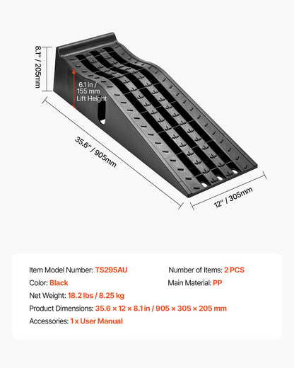 Car Ramps, 2 PCS 5897 kg GVW Capacity, 155 mm Lift Height, Portable High Profile Car Service Ramps for Home Garage Maintenance and Oil Changes, Heavy Duty for Truck SUV Vehicle Repair, Black