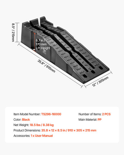 Car Ramps, 2 PCS 7257 kg GVW Capacity, 170 mm Lift Height, Portable High Profile Car Service Ramps for Home Garage Maintenance and Oil Changes, Heavy Duty for Truck SUV Vehicle Repair, Black
