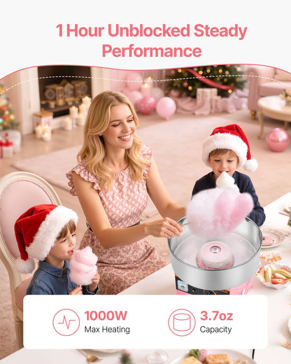 Cotton Candy Machine Commercial, 1000W Electric Candy Floss Maker, Easy Use with 38cm Stainless Steel Bowl and Sugar Scoop, Makes Hard Candy for Home Kids Birthday, Family Party, Pink