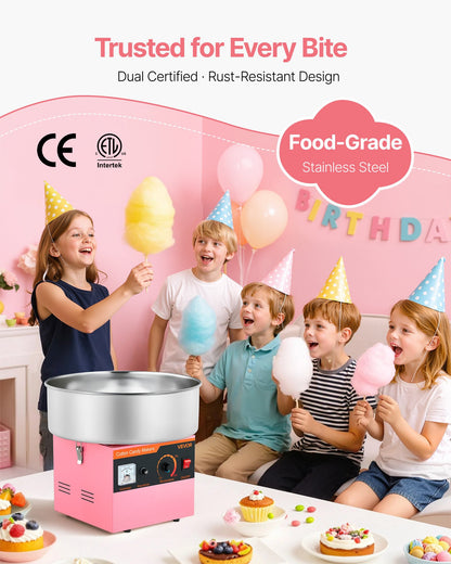 Cotton Candy Machine Commercial, 1000W Electric Candy Floss Maker, Easy Use with 38cm Stainless Steel Bowl and Sugar Scoop, Makes Hard Candy for Home Kids Birthday, Family Party, Pink