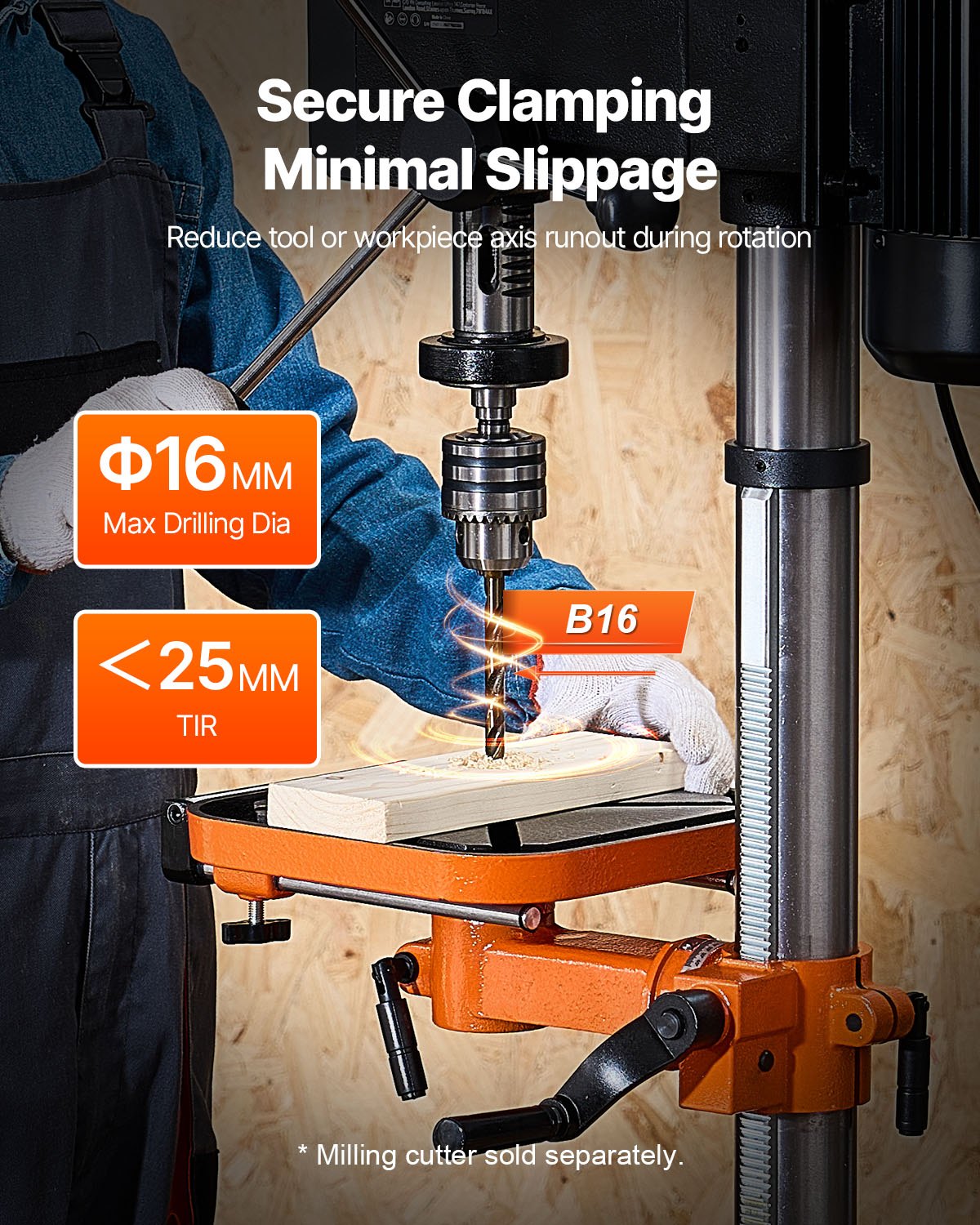 304,8 mm bänkborrpress, 750 W, 340–2200 varv/min bänkborrpress med variabel hastighet, med 0–45° lutbart arbetsbord, LED-arbetslampa, röntgenpositionering, bordsborrmaskin för trä och metall
