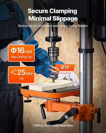 304,8 mm bänkborrpress, 750 W, 340–2200 varv/min bänkborrpress med variabel hastighet, med 0–45° lutbart arbetsbord, LED-arbetslampa, röntgenpositionering, bordsborrmaskin för trä och metall