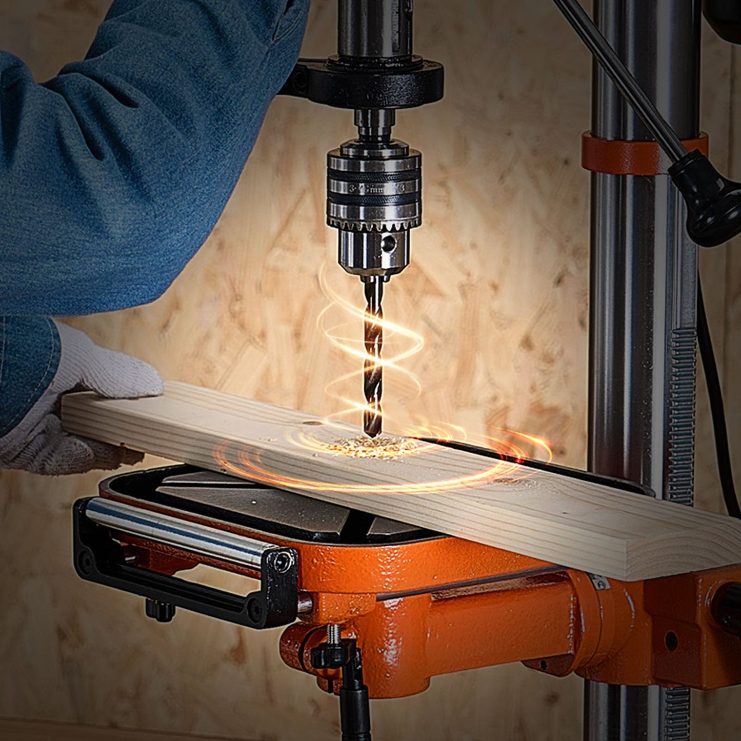 304,8 mm bänkborrpress, 750 W, 340–2200 varv/min bänkborrpress med variabel hastighet, med 0–45° lutbart arbetsbord, LED-arbetslampa, röntgenpositionering, bordsborrmaskin för trä och metall