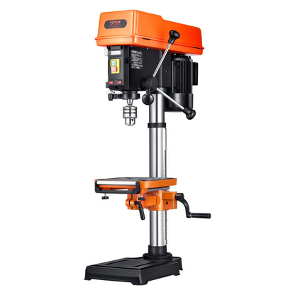 304,8 mm bänkborrpress, 750 W, 340–2200 varv/min bänkborrpress med variabel hastighet, med 0–45° lutbart arbetsbord, LED-arbetslampa, röntgenpositionering, bordsborrmaskin för trä och metall