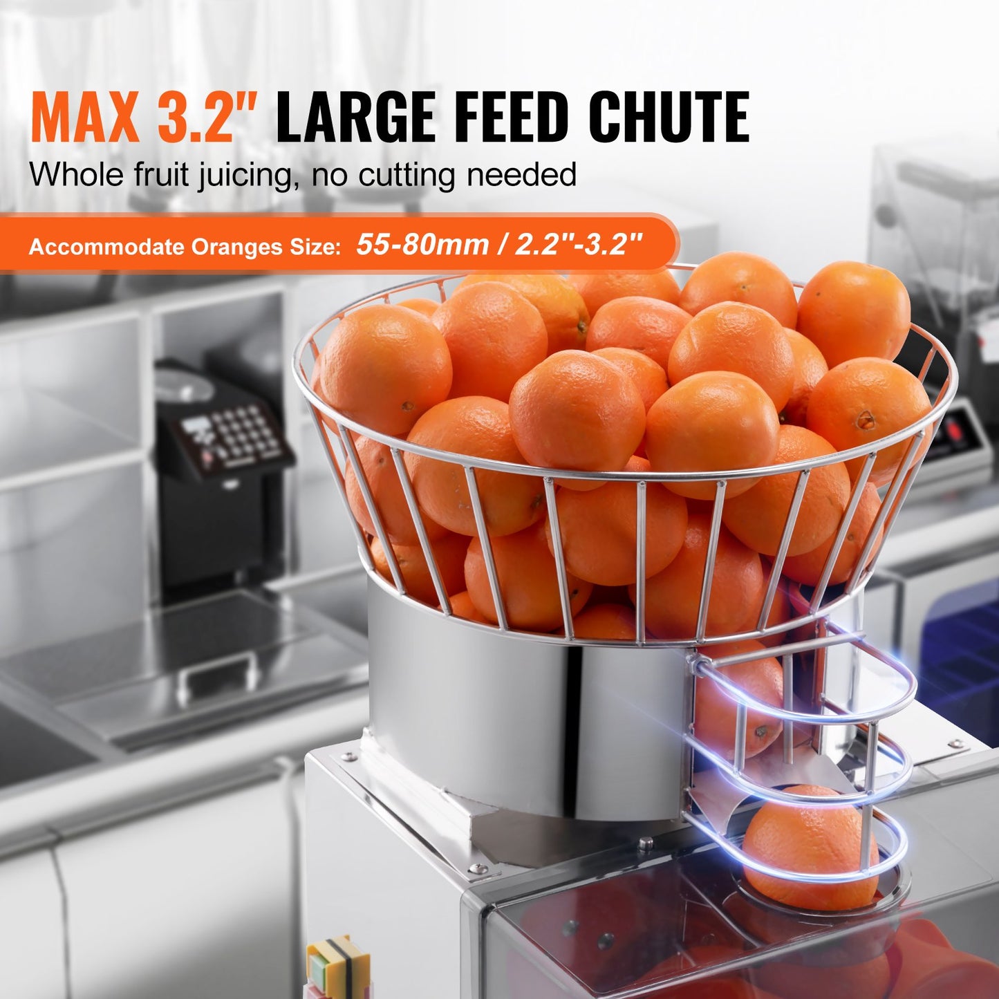 Commercial Orange Juicer Machine, 120W Automatic Feeding Juice Extractor, Stainless Steel Juice Extractor for 25 Oranges Per Minute, with Pull-Out Filter Box, PC Cover, 2 Peel Collecting Buckets