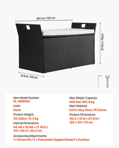 Förvaringsbänk för utomhusbruk, förvaringsbänk i PE-rotting för 2 personer, 340 liters däcklåda med dynor och sidohandtag, stöder upp till 362 kg, väderbeständig utomhussittplats och verandadekor för uteplats, trädgård, balkong