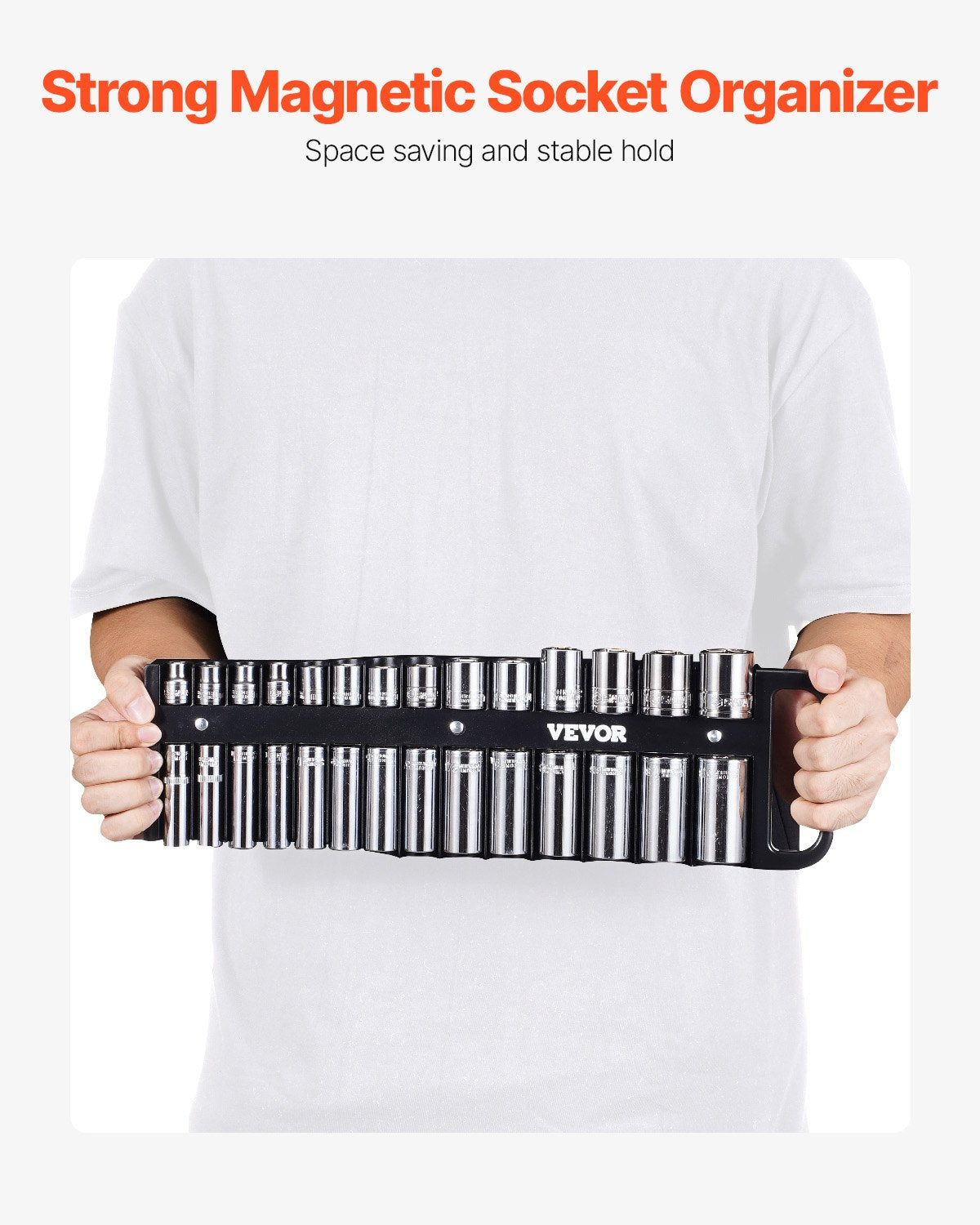 Bärbar hylshållare, 3-delad hylshållaruppsättning (metrisk och SAE), 1/4'', 3/8'' och 1/2'' kraftig hylshållare med handtag och magnetisk bas för verktygslådan, rymmer upp till 76 hylsor