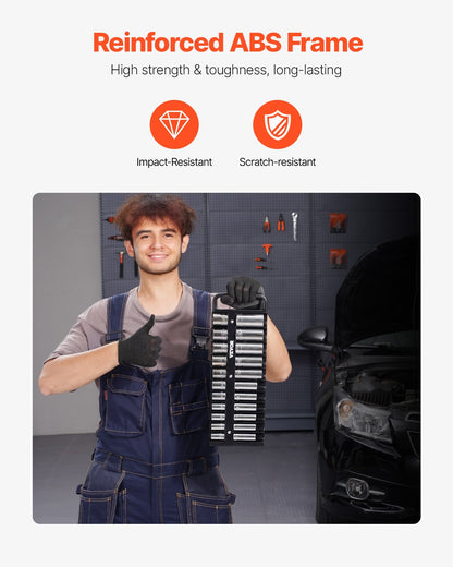 Bärbar hylshållare, 3-delad hylshållaruppsättning (metrisk och SAE), 1/4'', 3/8'' och 1/2'' kraftig hylshållare med handtag och magnetisk bas för verktygslådan, rymmer upp till 76 hylsor