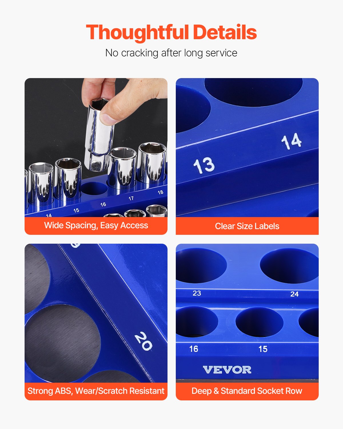 Magnetic Socket Organizer Set, 3PCS Magnetic Socket Holder, 1/4'', 3/8'' & 1/2'' Metric Socket Trays with Clear Labels, Hold up to 75PCS Standard & Deep Sockets, Blue (Sockets Not Included)