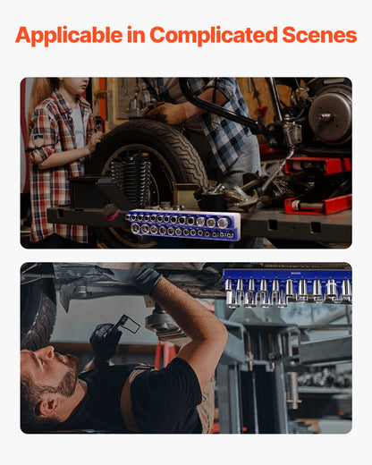 Magnetic Socket Organizer Set, 3PCS Magnetic Socket Holder, 1/4'', 3/8'' & 1/2'' Metric Socket Trays with Clear Labels, Hold up to 75PCS Standard & Deep Sockets, Blue (Sockets Not Included)